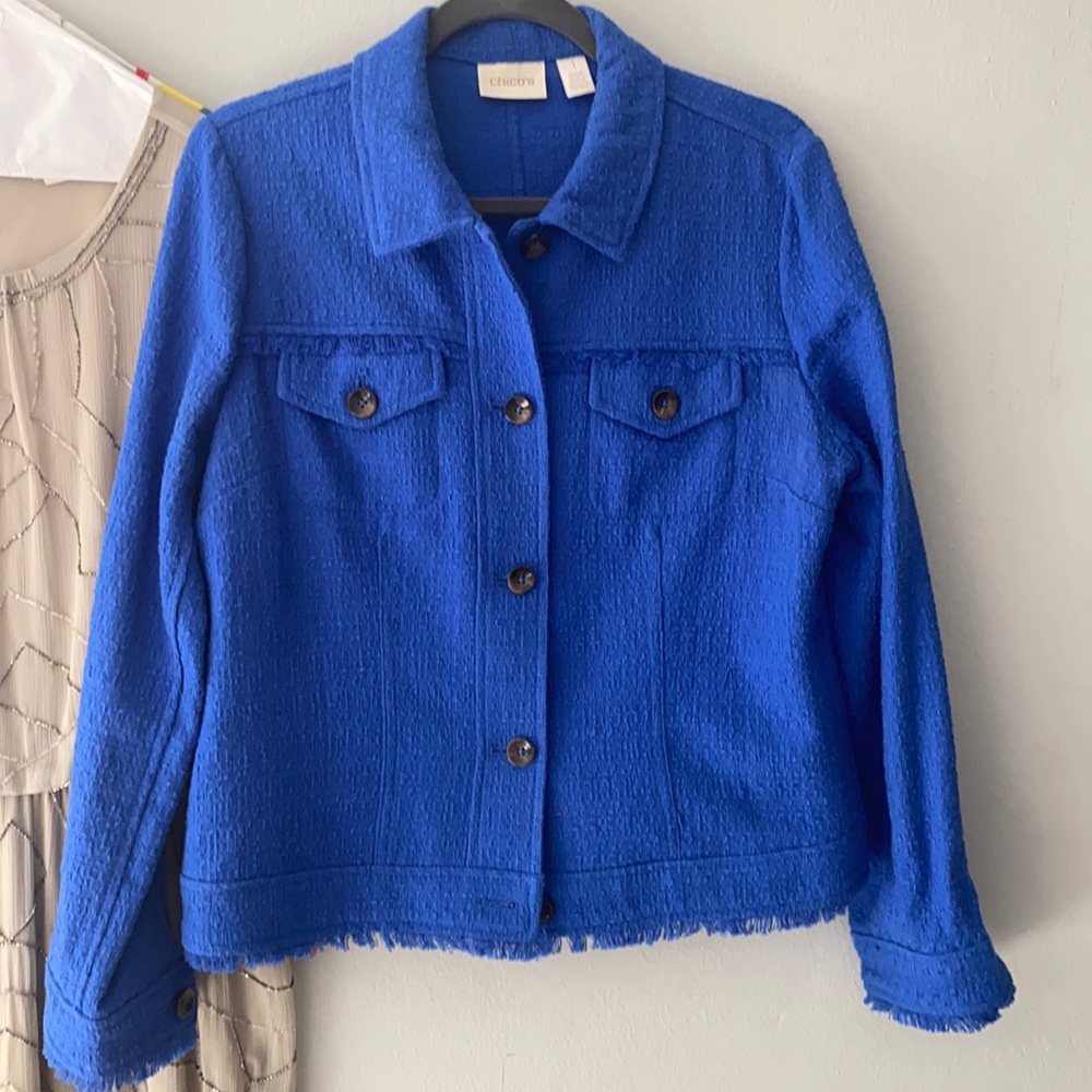 Blue sweater.